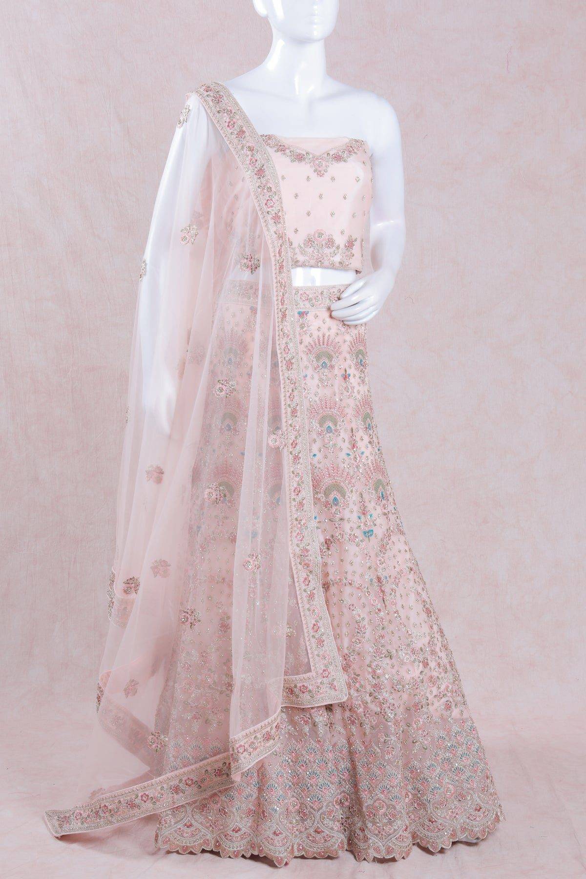 Semi-stitched Peach Lehenga