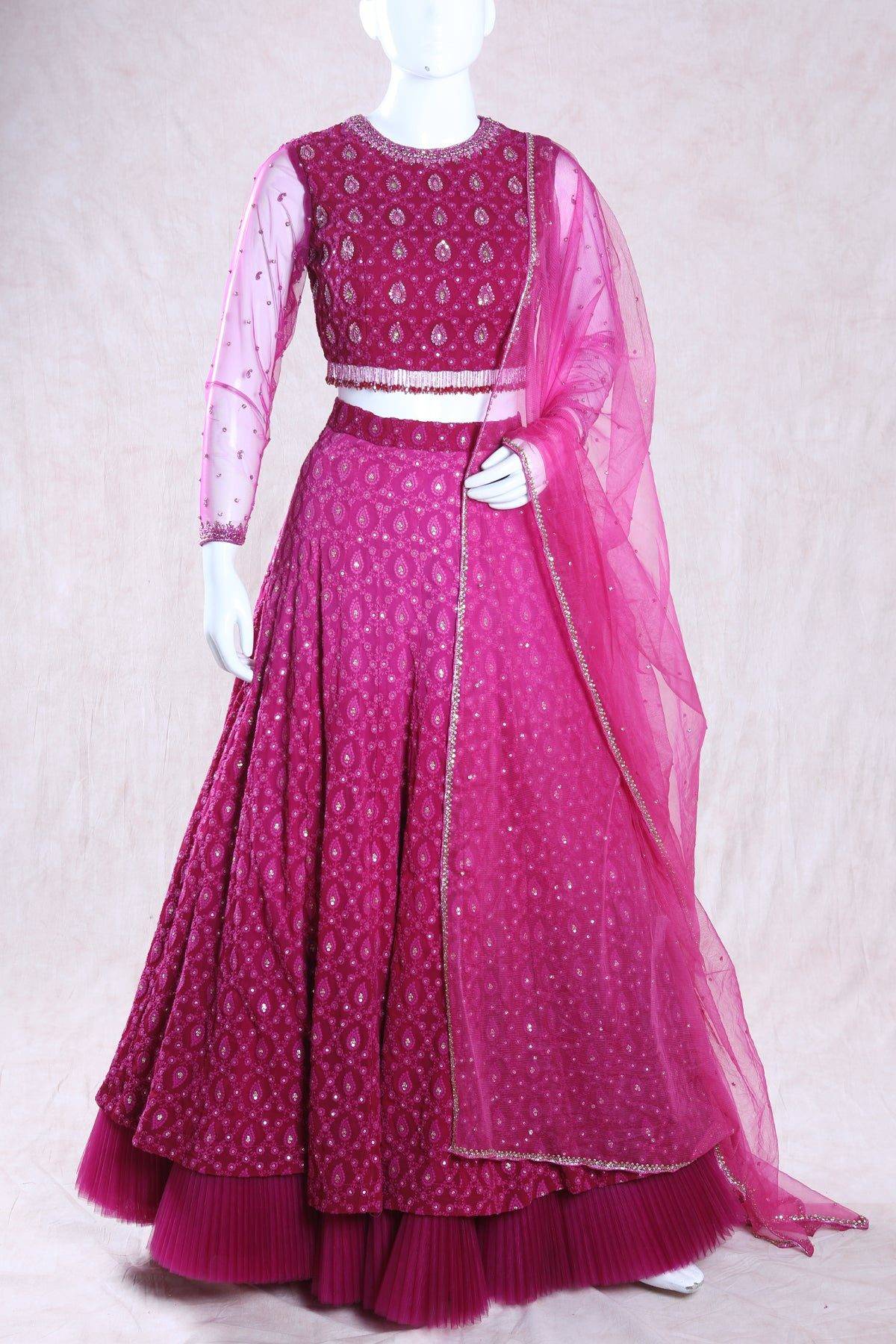 Shaded Magenta Embroidered Lehenga