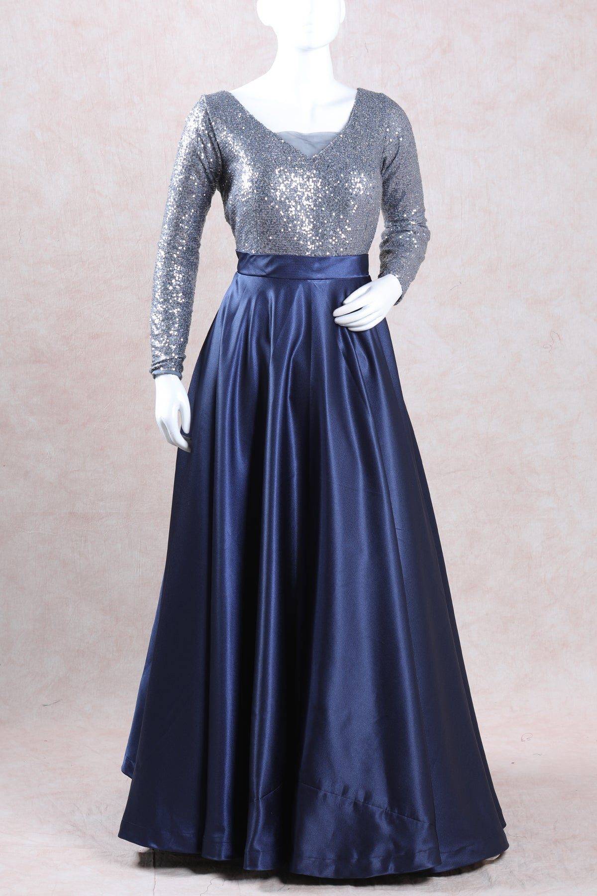 Silver with Navy Blue Gown