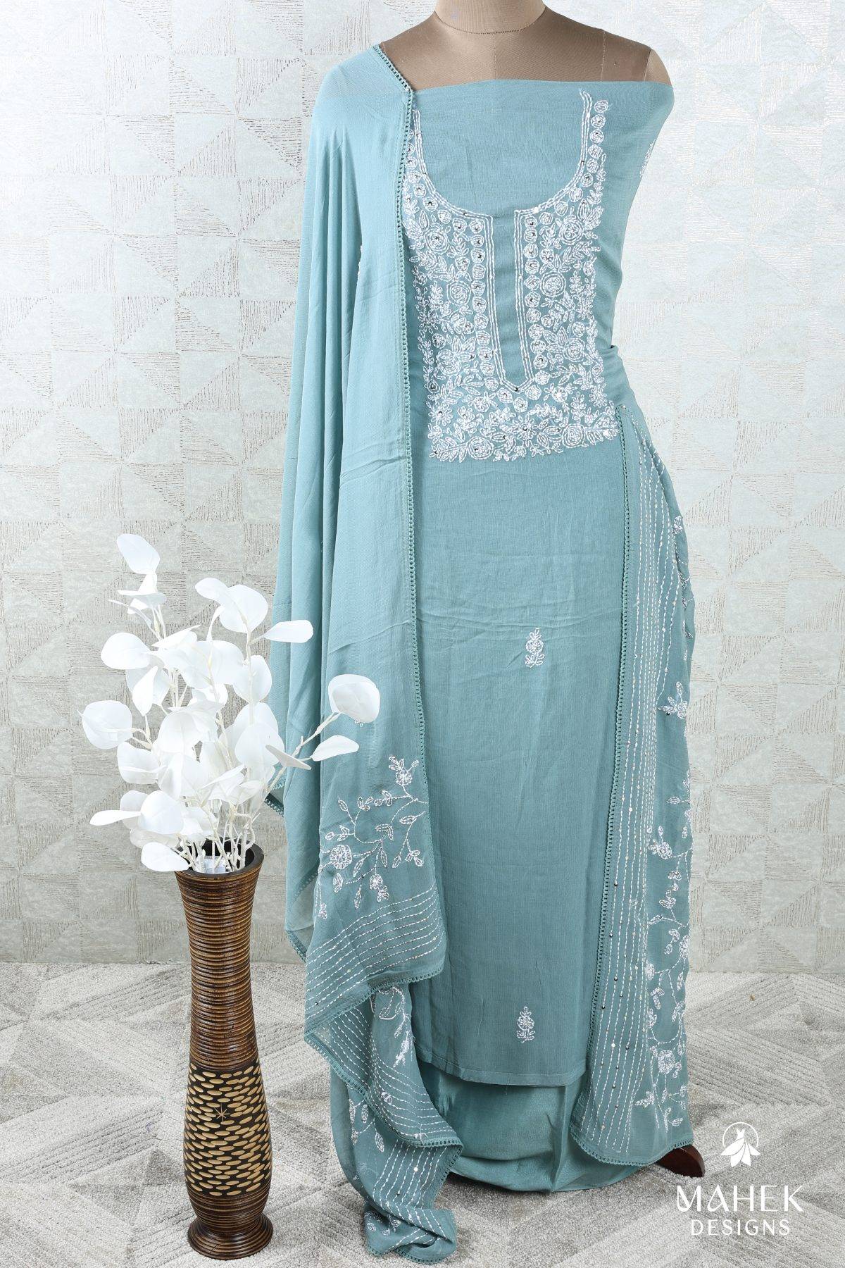 Teal Blue Unstitched Salwar Set