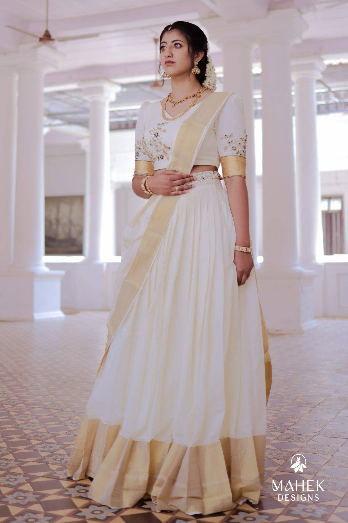 Traditional Kerala Kasavu Lehenga