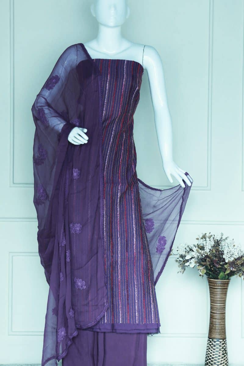 Violet Chanderi Unstitched Salwar Set