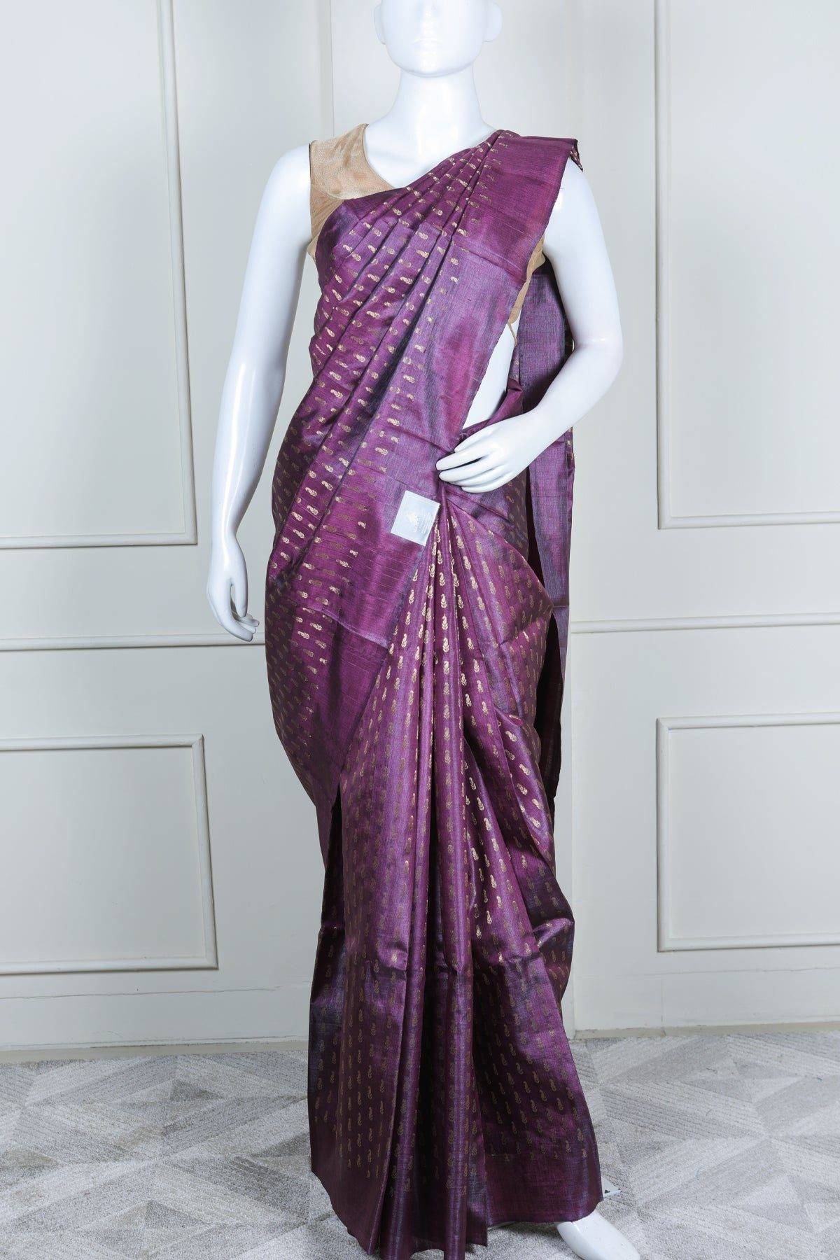 Wine Purple Tussar Silk Saree