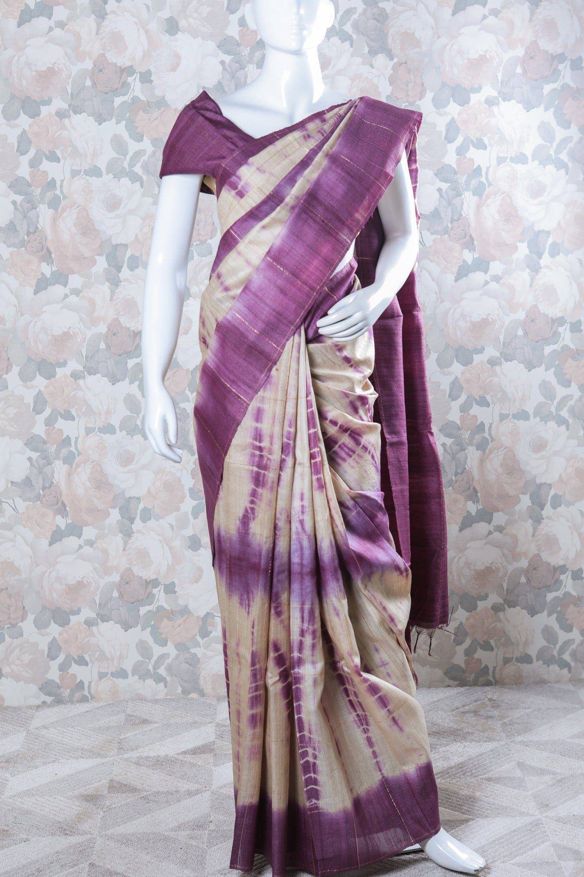 Wine Purple Tussar Silk Saree