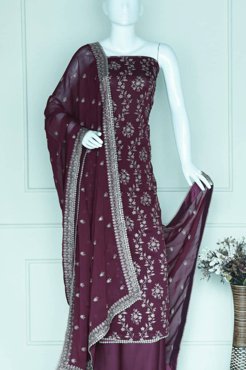 Wine Red Georgette Unstitched Salwar Set